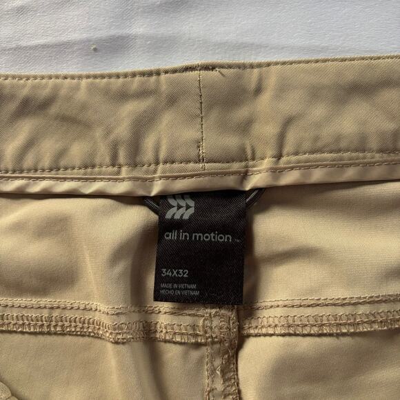 All In Motion Pants Mens 34X 32 Tapered Commuter Tan Business Casual Office - Picture 9 of 12